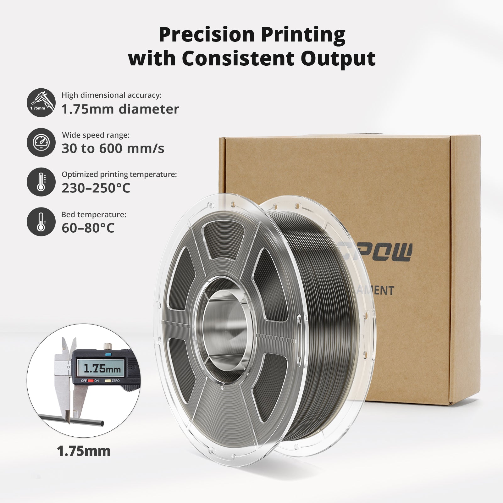 Filament do drukarek 3D Mecpow PETG o dużej prędkości, przezroczysty